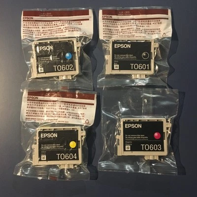 EPSON Printer Ink Cartridges Black TO601 Magenta TO603 Cyan TO602 Yellow TO604 - Image 1 of 2
