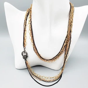 Margo Morrison Black Gold 4 Chain Necklace Diamond Pavé Clasp 36” MSRP $695 - Picture 1 of 6