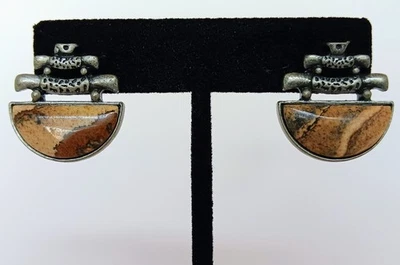 Natural Picture Jasper Asian Post Earrings 1 in - Image 1 of 4