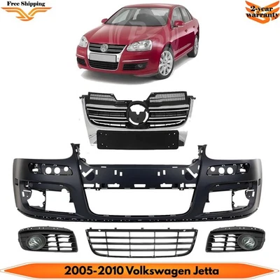 Front Bumper Cover Primed Plastic & Fog Lights Kit For 05-2010 Volkswagen Jetta Foto 1 de 4