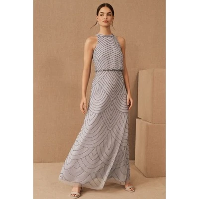 Maxi Vestido Gris BHLDN Adrianna Papell Madigan Cuello Halter Talla 12 Foto 1 de 4