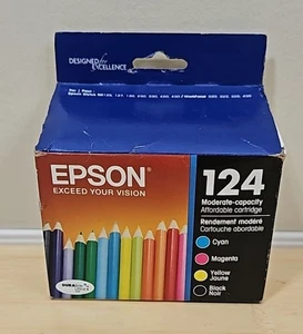 Epson 124 (T124120-BCS) 4 Ink Cartridges,Black,Cyan,Magenta,Yellow, Exp:02/2022 - Picture 1 of 4