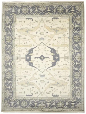Alfombra oriental Oushak extra grande hecha a mano alfombra floral crema para dormitorio 10X14 pies Foto 1 de 4