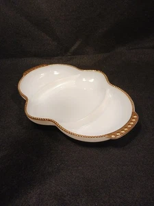 Vintage Fire King Milk Glass Divided Relish Candy Dish 22K Gold Trim Oven Serve - Picture 1 of 11