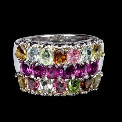 Anillo de plata de ley 925 ovalado rodolita turmalina piedras preciosas naturales tamaño 7,5 Foto 1 de 4