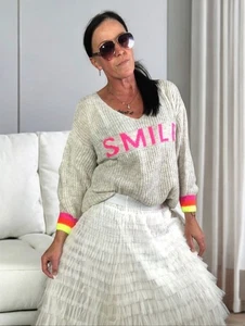 Zwillingsherz Strickpullover *SMILE*, beige & Neonfarben, Onesize (34-40) - Bild 1 von 4