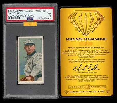 1909-11 T206 Set-Break Cy Young, Glove Shows Sweet Caporal PSA 3, MBA Gold 3.5 Foto 1 de 3