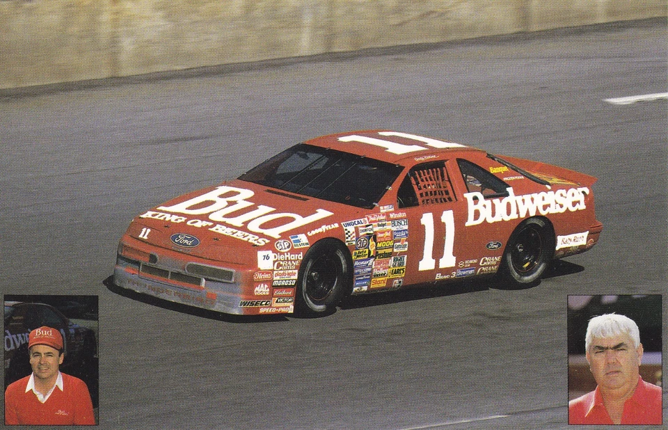 Tarjeta postal 1990 Geoff Bodine - Junior Johnson - Budweiser Ford T-Bird 7" X 5" Foto 1 de 1