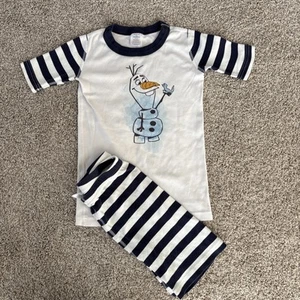 Hanna Andersson 130 (8) Disney Frozen II Olaf Short John Pajama Set Striped Blue - Picture 1 of 5