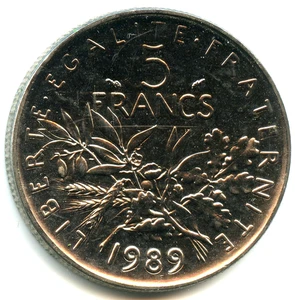 5 francs Semeuse  issue du coffret FDC 1989 n°8339 - Imagen 1 de 2