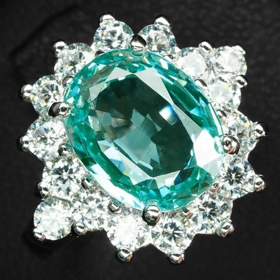 Anillos halo hechos a mano de plata de ley 925 de 4 quilates de turmalina Paraiba verde como nuevos talla 6 Foto 1 de 4