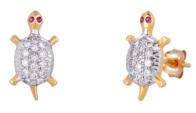 Pendientes tortuga rubí aniversario oro amarillo 14K diamantes redondos naturales de 0,60 quilates Foto 1 de 3