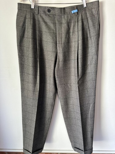 Burberry London Pantalone Uomo Grigio Finestra Pieghettato Polsini Sartoriale Lana 36X30