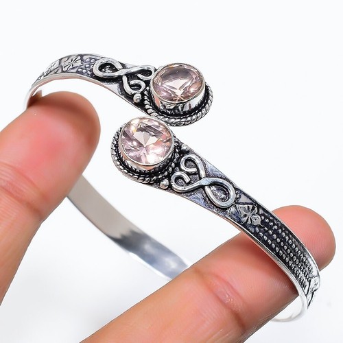 VALENTINO Bracciale in argento sterling 925 fatto a mano con pietre preziose kunzite rosa regolabile