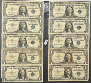 Lot of TEN Blue Seal $1 One Dollar Bill Silver Certificates  #3983