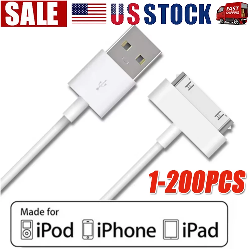LOTE de cable de datos de carga USB de 3 pies y 30 pines para iPad 1/2/3 iPod Nano 1-6 Foto 1 de 4