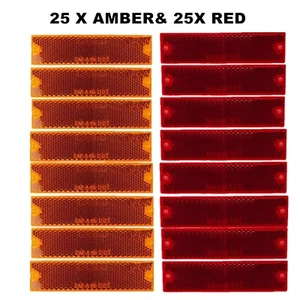 50 PACK Trailer Self Adhesive Reflectors,4-1/8" x 1-1/8",-25PC AMBER & 25PC Red - Picture 1 of 7