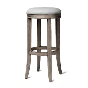 Maven Lane Bar Stool in Reclaimed Oak Finish w/ Ash Grey Fabric Upholstery(Used) - Picture 1 of 6