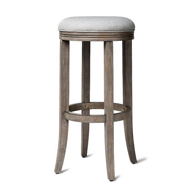Maven Lane Bar Stool in Reclaimed Oak Finish w/ Ash Grey Fabric Upholstery(Used) - Image 1 of 4