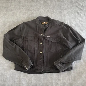 Vintage Harley Davidson Womens Extra Large Black Denim Jacket Biker Made in USA - Picture 1 of 7