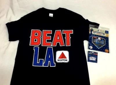 Beat LA Citgo Sign Boston T Shirt Size XXLarge MLB World Series Patch Pin Lot  - Image 1 of 2