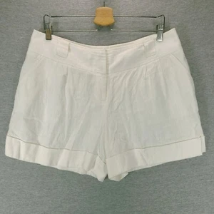 Apt 9 Womens Linen Blend Shorts Size 14 White Slash Pockets Belt Loops Zip Cuffs - Picture 1 of 12