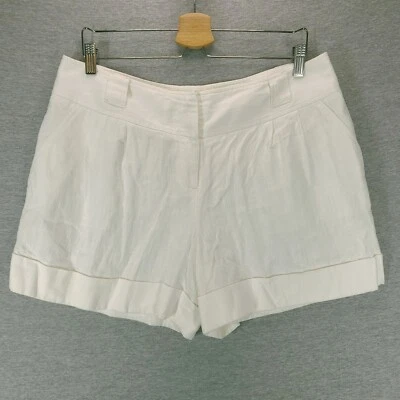 Pantalones Cortos Apt 9 Para Mujer Mezcla de Lino Talla 14 Blanco Bolsillos Cortados Cinturón Lazos Cremallera Puños Foto 1 de 4