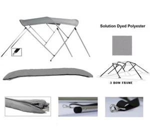 600 Denier Polyester 3 Bow Aluminum Frame Bimini Top 6'L x 79"-84"W x 36"H - Picture 1 of 19