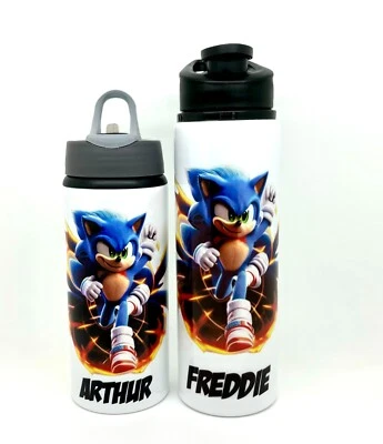 Sonic Inspired Personalised Flip Top Straw Kids Water Sports Bottle  School Gym - Image 1 of 4