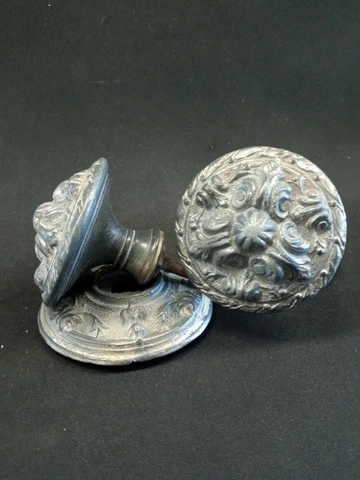 Floral Art Nouveau Original ca1900  Antique iron pewter like 2 Door pull handle Cover