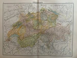1898 SWITZERLAND ANTIQUE COLOUR MAP BY JOHN BARTHOLOMEW 122 YEARS OLD - Picture 1 of 3