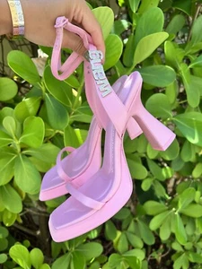 Alexander Wang Shannan Prism Pink Satin Crystal Embellished Sandals Heels 36.5 - Picture 1 of 12