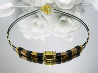 Halskette Würfelkette  Collier Würfel Hamatit gold schwarz bronze Strass 268u - Bild 1 von 2
