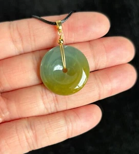 Two Colors Green And Yellow Donut Jadeite Jade Pendant, 100% Untreated Certified - Picture 1 of 10