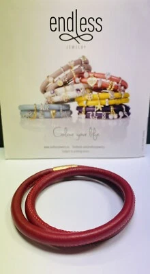 ENDLESS JEWELLERY BRACELET LEATHER DOUBLE ROW RED ROSE GOLD PLATED 12707 - Image 1 of 2