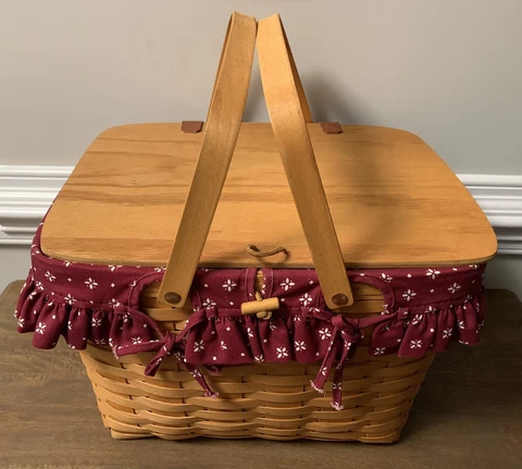 Retired Longaberger Large Picnic Basket 16"X14" X11' Combo Liner Protector Riser Cover