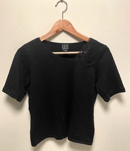 Vintage International Concepts Womens Top Large Black Crochet Trim Whimsigoth - Picture 1 of 8