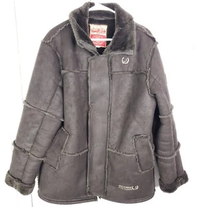 Just Win Coat Mens XL Faux Suede Chocolate Brown Faux Fur Lined Y2K Vtg Style - Picture 1 of 12