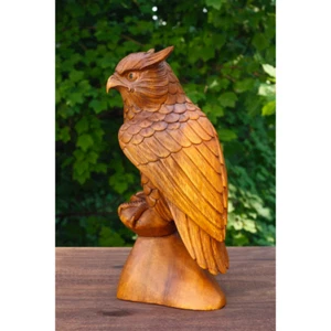 12" Wooden Handmade Owl Bird Statue Figurine Decor Sculpture Wood Hand Carved - Picture 1 of 6