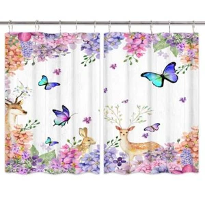 Butterfly Garden Patterns Kitchen Curtains Window Drapes 2 Panel Set with Hooks - Picture 1 of 10