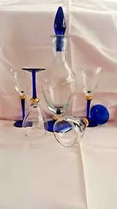 RARE Georgian Decanter Cobalt blue with (set of 4 matching goblets - Picture 1 of 5