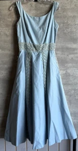 Vintage 50er Jahre Gigi Young New York blau Blumen Spitze Midikleid Gr. XS - Bild 1 von 6