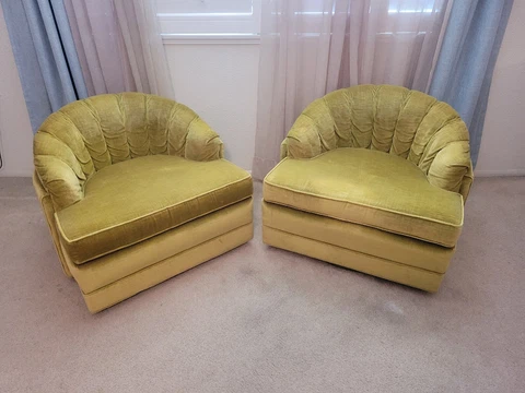 Pair of Vintage Mid Century Modern Velvet Swivel Barrel Chairs Cover
