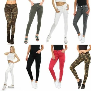 Ladies Cargo Pants Skinny Slim Trousers soft stretch Cotton Jeans UK 6-14 - Picture 1 of 48