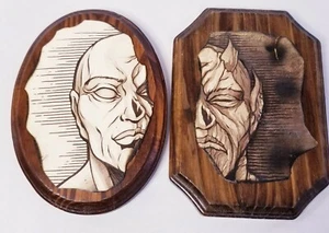 Placas Duende de Carpintería Fina 8" Firmadas 2011 Cara Calavera DEMONIC DEVIL Hechas a Mano - Imagen 1 de 8