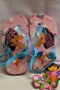 Toddler Girl Shoes Flip Flops Pink Dora Butterfly Sandals Medium 7 - 8 NEW *Read - Picture 1 of 3
