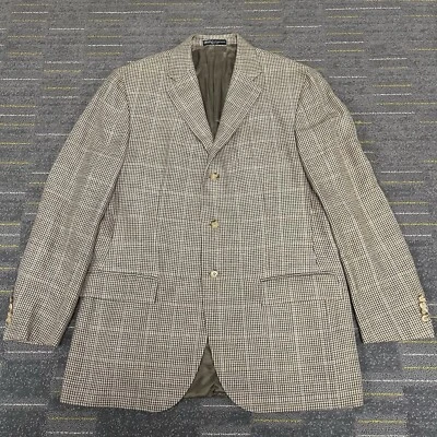 Polo Ralph Lauren Houndstooth Blazer Jacket Silk Flax Wool Men 44L Made In Italy - Image 1 of 4