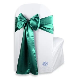 100 Stck. Satin Stuhlhusse Schleife Schärpe 108"x8" - Smaragdgrün - Hochzeit Party va - Bild 1 von 5