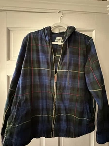 LL Bean Damen Large Scotch Plaid Flanellhemd Relaxed Fit Zip Hoodie Shacket - Bild 1 von 8