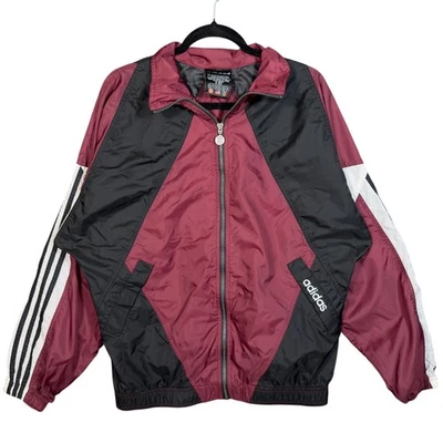 Винтажный Adidas Colorblock ветровка куртка мужская Sz M темно-бордовый черный белый РЕДКАЯ - Изображение 1 из 4